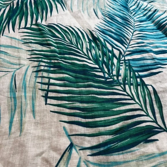 Tahari 100% Linen Boxy Blue and Green Leaf Print Blouse Button Up Back Women's L - Picture 6 of 7